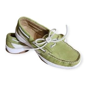 Highland Creek Chesapeake Boat Dock Shoes Green Leather Upper Womens 6M
